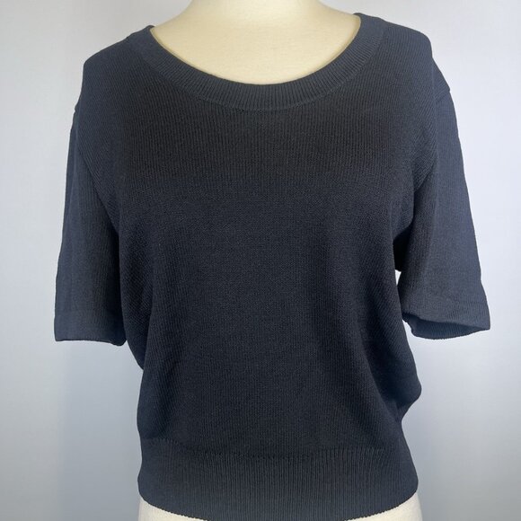 Vintage St. John Basics Santana Knit Sweater Short Sleeve Crew Neck Black Medium - Picture 2 of 9